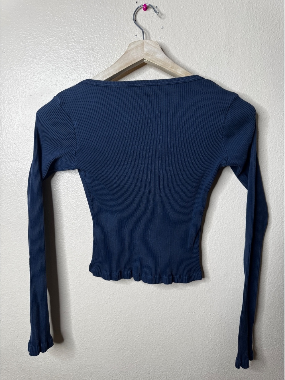 Brandy Melville Womens OS Blue Ribbed Cotton Cropped Too Button Front Italy - Picture 6 of 6